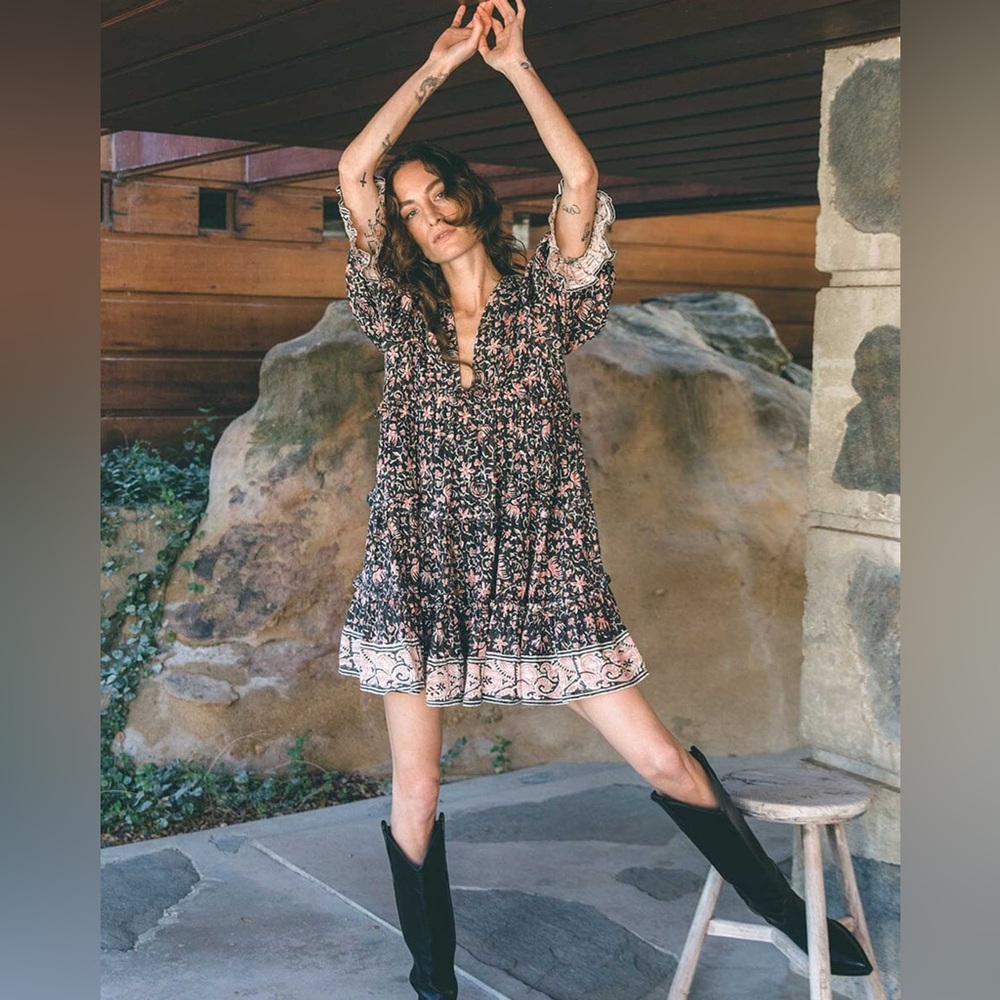 Cleobella Lauren Mini Dress in Fan Print